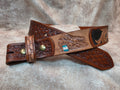 Hand tooled, western styled custom belt, hand drawn barrel horse image, custom Circle R Arena brand. Size 32"