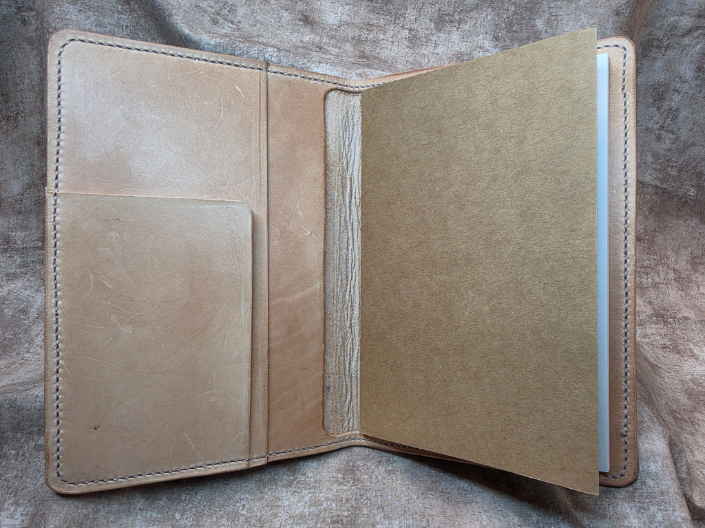Folio, hand tooled and sewn, 9x6", two pocket, natural color